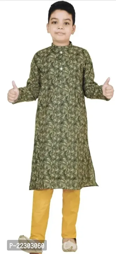 Boys Cotton Kurta  Pyjama Set ( Green )-thumb0