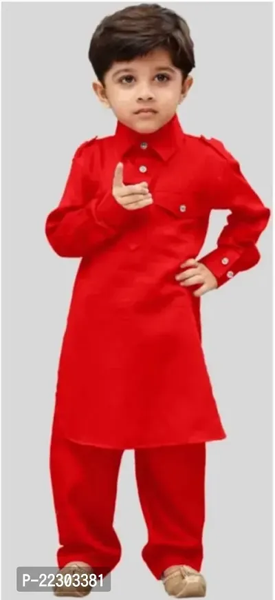 Boys Trendy Kurta  Pyjama Set ( Red )-thumb0