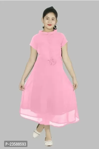 Girls Calf Length Festive/Wedding Dress (PINK, Half Sleeve)-thumb0