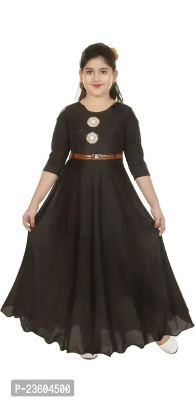 Girls Maxi/Full Length Party Dress (Black, 3/4 Sleeve)