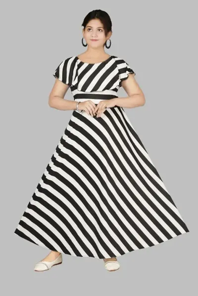 GIRLS PARTY WEAR STRIPE GOWN