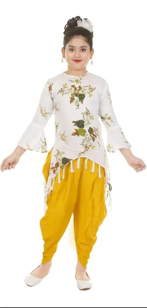 Girls Festive Party Kurta and Dhoti Pant Setnbsp;nbsp;(White Pack of 1)