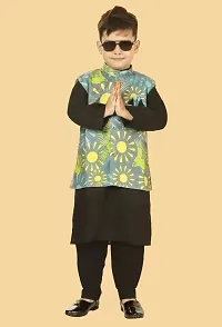 Boys Festive  Party Kurta, Waistcoat and Pyjama Set  (Black Pack of 1)-thumb2