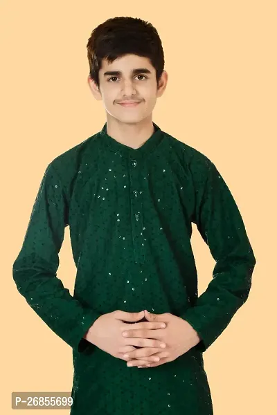 Boys Festive  Party Kurta and Pyjama Set  (Green Pack of 1)-thumb0