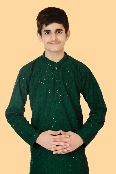 Boys Festive Party Kurta and Pyjama Set (Green Pack of 1)