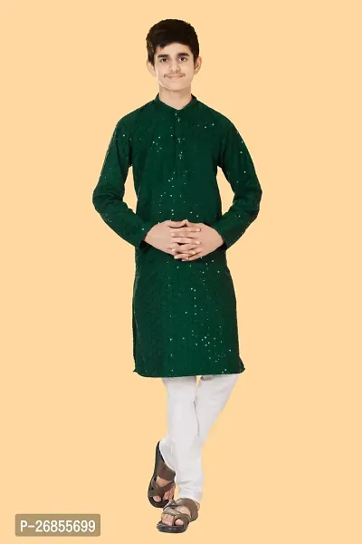 Boys Festive  Party Kurta and Pyjama Set  (Green Pack of 1)-thumb4