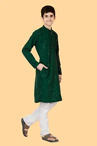 Boys Festive  Party Kurta and Pyjama Set  (Green Pack of 1)-thumb4