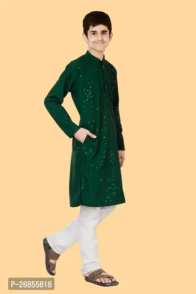 Boys Festive  Party Kurta and Pyjama Set  (Green Pack of 1)-thumb2