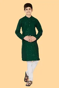 Boys Festive  Party Kurta and Pyjama Set  (Green Pack of 1)-thumb3