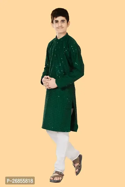 Boys Festive  Party Kurta and Pyjama Set  (Green Pack of 1)-thumb5