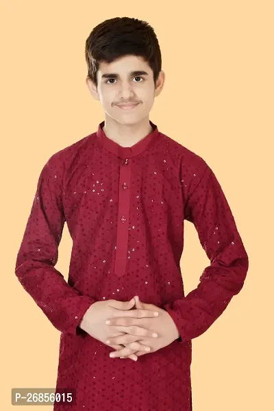 Boys Festive  Party Kurta and Pyjama Set  (Maroon Pack of 1)