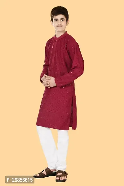 Boys Festive  Party Kurta and Pyjama Set  (Maroon Pack of 1)-thumb2