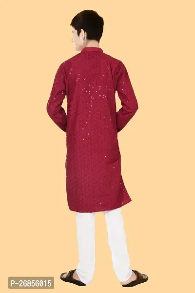 Boys Festive  Party Kurta and Pyjama Set  (Maroon Pack of 1)-thumb3