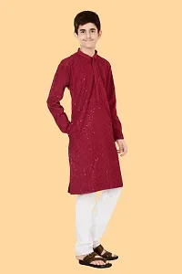 Boys Festive  Party Kurta and Pyjama Set  (Maroon Pack of 1)-thumb3