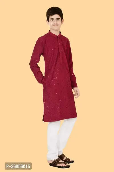 Boys Festive  Party Kurta and Pyjama Set  (Maroon Pack of 1)-thumb4