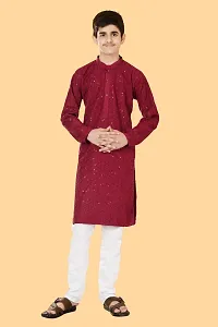 Boys Festive  Party Kurta and Pyjama Set  (Maroon Pack of 1)-thumb4