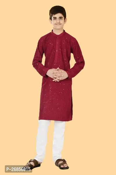 Boys Festive  Party Kurta and Pyjama Set  (Maroon Pack of 1)-thumb5