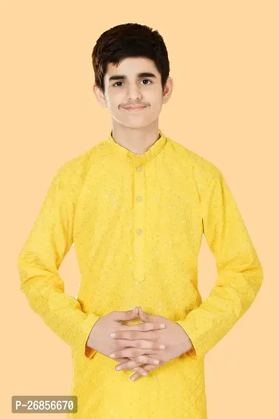 Boys Festive  Party Kurta and Pyjama Set  (Yellow Pack of 1)