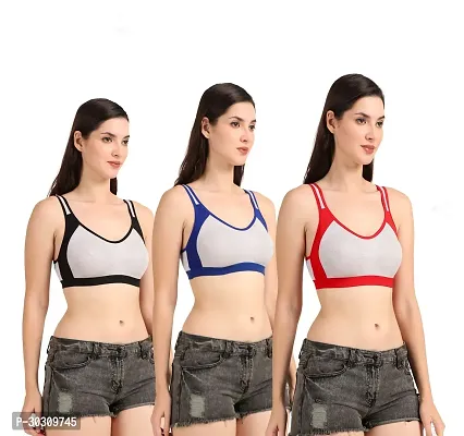 Stylish Cotton Blend Self Design Bras - Pack of 3-thumb0