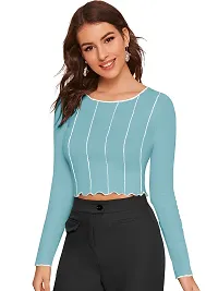 Elegant Green Polyester Striped Crop Length Top For Women-thumb1