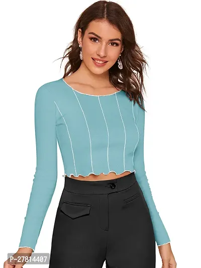 Elegant Green Polyester Striped Crop Length Top For Women-thumb0