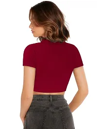 Elegant Maroon Polyester Solid Crop Length Top For Women-thumb3