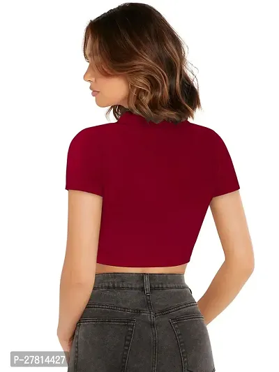 Elegant Maroon Polyester Solid Crop Length Top For Women-thumb4