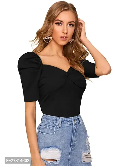 Elegant Black Polyester Solid Top  For Women-thumb2