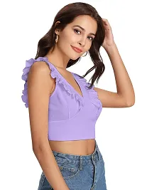 Elegant Purple Polyester Solid Crop Length Top For Women-thumb1