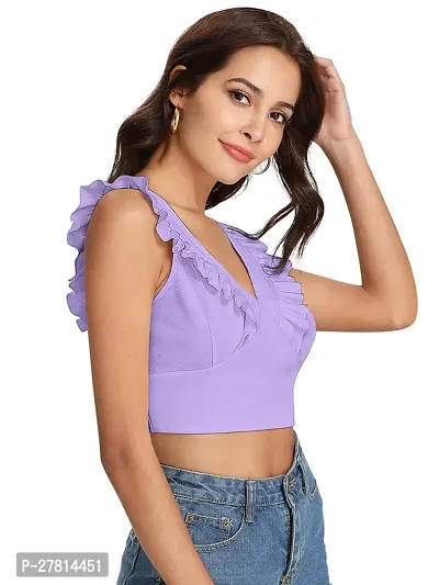 Elegant Purple Polyester Solid Crop Length Top For Women-thumb2