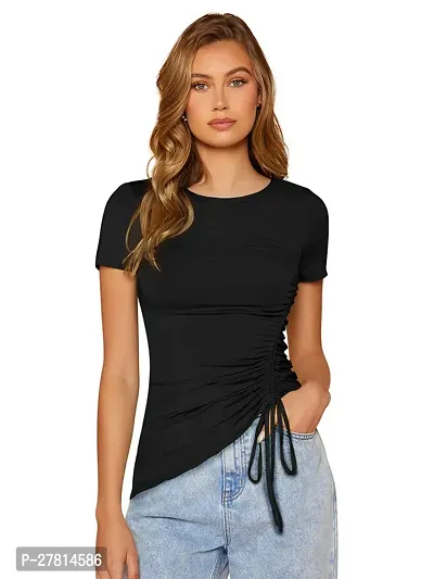 Elegant Black Polyester Solid Regular Length Top For Women