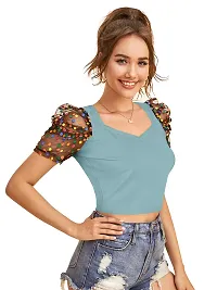 Elegant Green Polyester Printed Crop Length Top For Women-thumb1