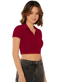 Elegant Maroon Polyester Solid Crop Length Top For Women-thumb1