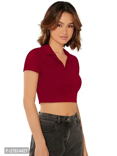 Elegant Maroon Polyester Solid Crop Length Top For Women-thumb2