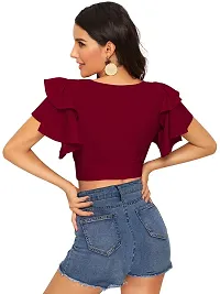 Elegant Maroon Polyester Solid Crop Length Top For Women-thumb2