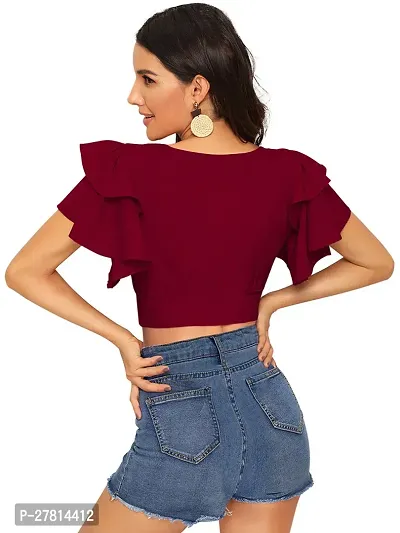 Elegant Maroon Polyester Solid Crop Length Top For Women-thumb3