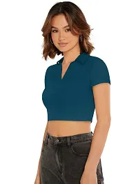 Elegant Blue Polyester Solid Crop Length Top For Women-thumb1