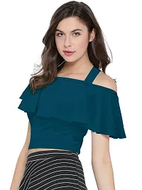 Elegant Blue Polyester Solid Crop Length Top For Women-thumb2