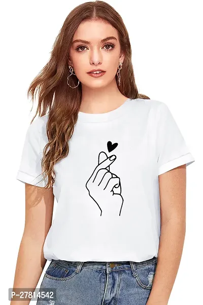 Elegant White Polyester Printed Tshirt For Women-thumb0