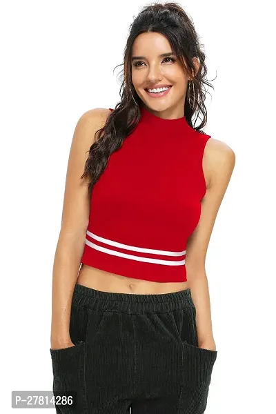 Elegant Red Polyester Solid Crop Length Top For Women