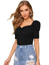 Elegant Black Polyester Solid Top  For Women-thumb2