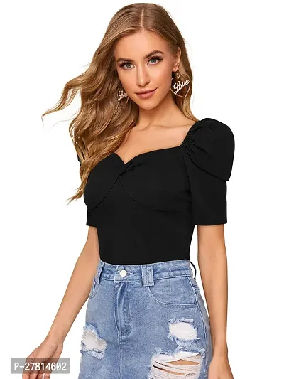 Elegant Black Polyester Solid Top  For Women-thumb3