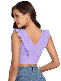 Elegant Purple Polyester Solid Crop Length Top For Women-thumb3