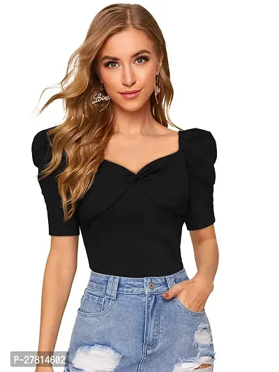 Elegant Black Polyester Solid Top  For Women-thumb0