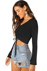 Elegant Black Polyester Solid Crop Length Top For Women-thumb1