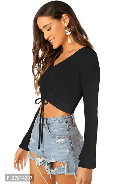 Elegant Black Polyester Solid Crop Length Top For Women-thumb2