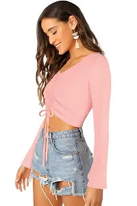 Elegant Pink Polyester Solid Crop Length Top For Women-thumb1