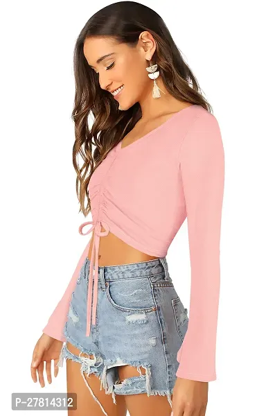 Elegant Pink Polyester Solid Crop Length Top For Women-thumb2