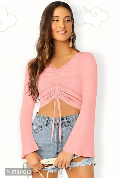 Elegant Pink Polyester Solid Crop Length Top For Women-thumb0