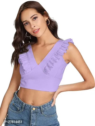 Elegant Purple Polyester Solid Crop Length Top For Women-thumb0